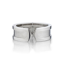 Authentic Cartier Vintage Double C Ring in 18kt White Gold. Size 49