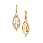 Florentine-Finish Yellow Gold Floral Diamond Drop Earrings