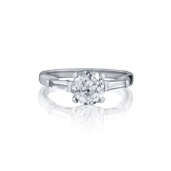 Platinum Diamond Engagement Ring. 1.40ct Cushion Cut.  Art Deco