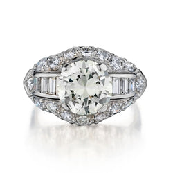 Art Deco Platinum Vintage Diamond Ring. 3.35 Tcw