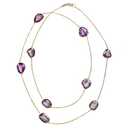 Purple Amethyst Gemstone And 14KT Yellow Gold Long Necklace
