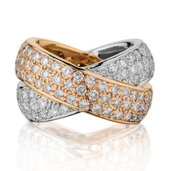 18KT Yellow Gold And White Gold Double Cross Over Band Diamond