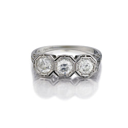 Platinum Vintage Old-European Cut Diamond Three-Stone Ring