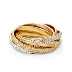 Tri-Color Pavé Round Brilliant Cut Diamond Rolling Rings. 2.30 Tcw