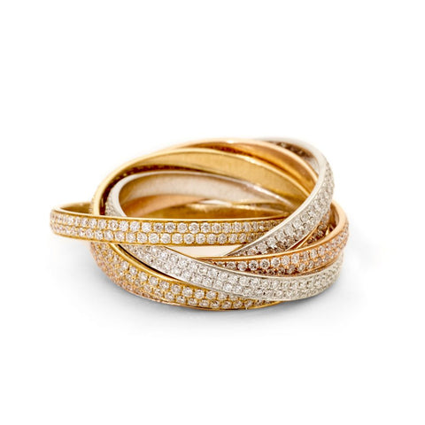 Van Rajak Tri-Color Pavé Round Brilliant Cut Diamond Rolling Rings. 2.30 Tcw ...