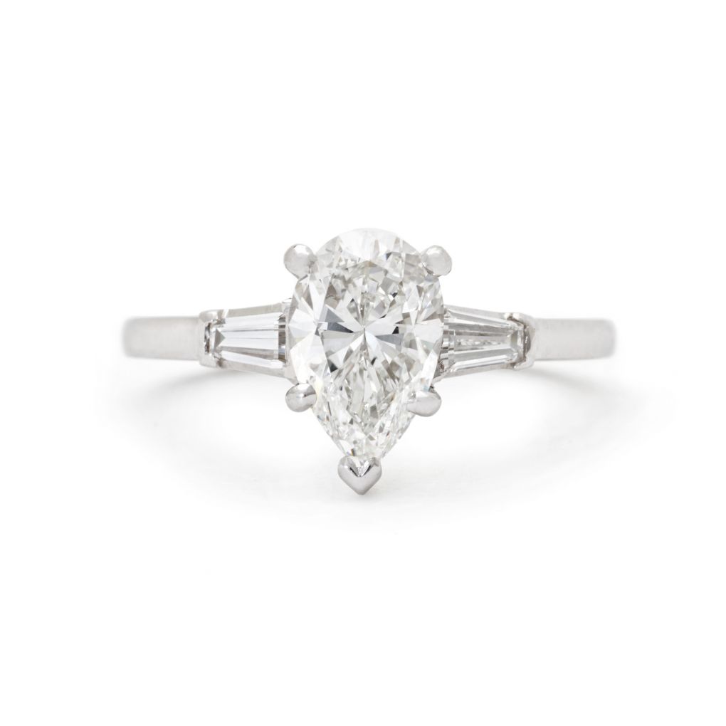 Pear Diamond Engagement Ring with Tapered Baguettes | Miss Diamond Ring