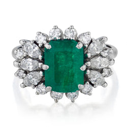 LADIES 14KT White Gold Green Emerald and Diamond Cluster Ring.
