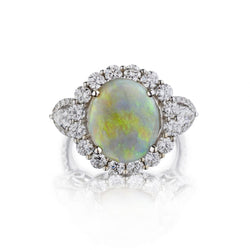 3.80 Carat White Opal And Diamond Halo-Set WG Ring
