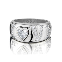 18KT White Gold Heart-Shaped Diamond Domed Love Ring