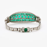 Cartier Vintage Natural Green Emerald & Diamond Bracelet. Circa 1950