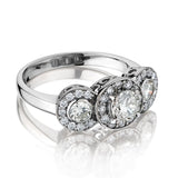 18KT White Gold Three Stone With Halo Diamond Engagement Ring