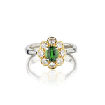 Platinum Green Tourmaline And Diamond Halo Cluster Ring