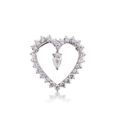 Pear-Shaped And Round Brilliant Cut Diamond Heart Brooch/Pendant