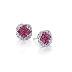 Invisibly-Set Ruby And Diamond White Gold Stud Earrings