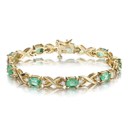 11.00 Carat Total Green Emerald And Diamond Yellow Gold Bracelet