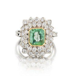 Mid-Century 2.50 Carat Green Emerald And Diamond Gold Ring