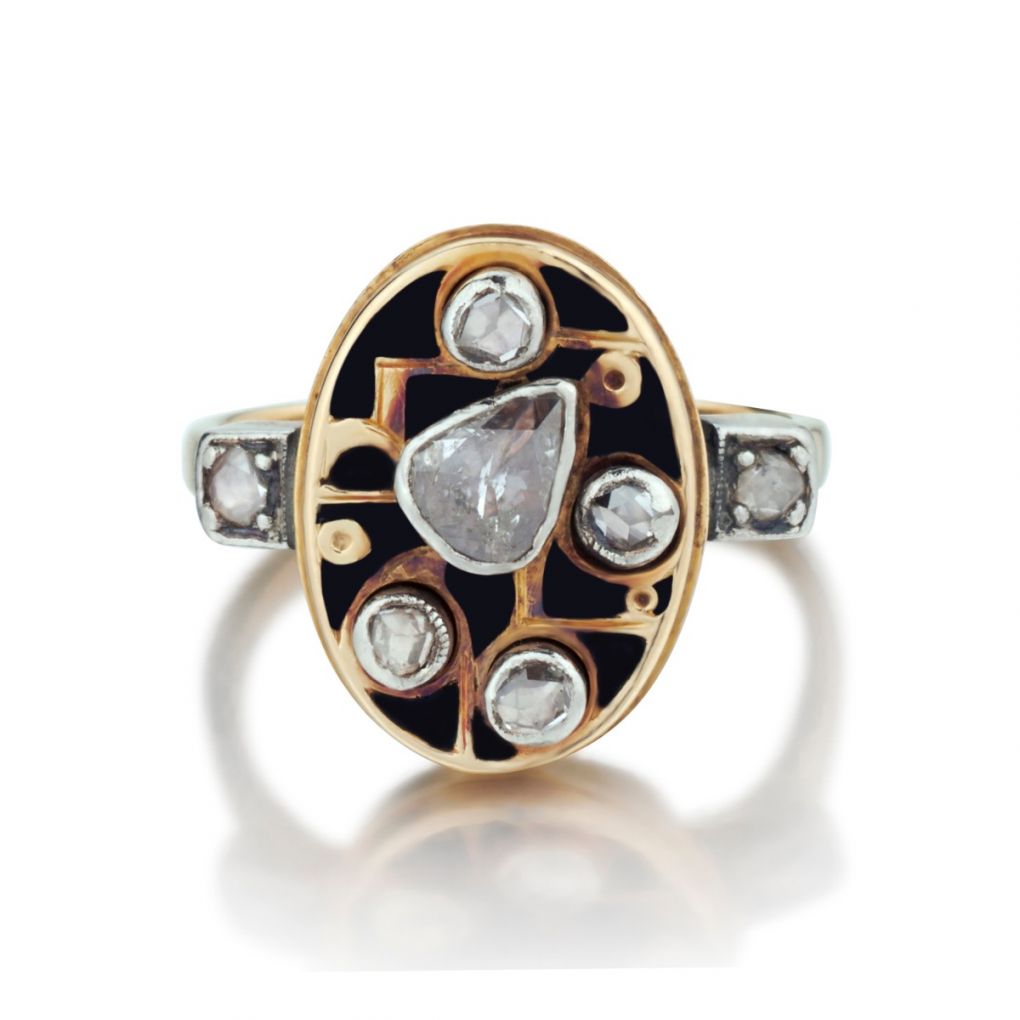 Unique Enamel Rings Unique 14KT Yellow Gold Vintage Rose Cut Diamond And Enamel Ring | Van ...