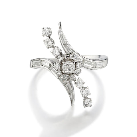 Platinum Vintage Ladies Custom Made. Unique Ring. 1.00ct Tw. Circa 1950.