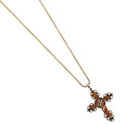 Large Ornate Citrine And Rose Cut Diamond Vintage Cross Pendant Necklace