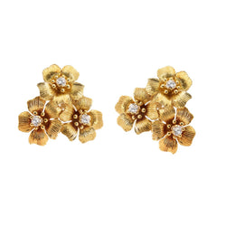 Cartier Yellow Gold & Diamond Flower Trio Earrings
