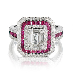 18KT White Gold Ruby And Diamond Cluster Ring