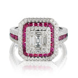 18KT White Gold Ruby And Diamond Cluster Ring