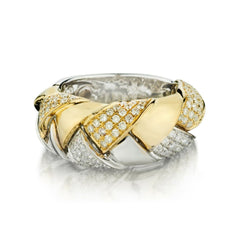 18kt Yellow and White Gold Diamond Braided Band.  0.85ct Tw of Brilliant Cut Diamonds.