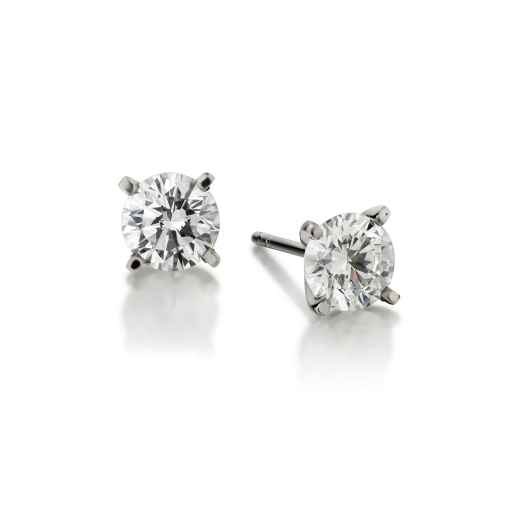 1.60 Carat Total Weight Round Brilliant Cut Diamond Stud Earrings