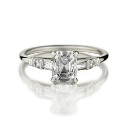 1.65 Carat Stepcut Diamond Platinum 1960's Engagement Ring