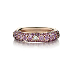 Ladies 14Kt Rose Gold Pink Sapphire and Diamond Band.