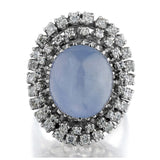 14KT White Gold Cabochon Blue Sapphire And Diamond Halo Dress Ring