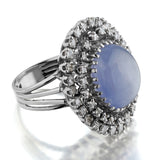 14KT White Gold Cabochon Blue Sapphire And Diamond Halo Dress Ring