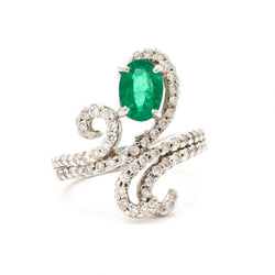 1.00 Carat Green Emerald & Diamond White Gold Dress Ring