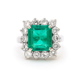 5.00 Carat Green Emerald Ring with Brilliant Cut Diamonds