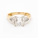 2.01 Carat Princess Cut & Trillian Cut Diamond Gold Ring