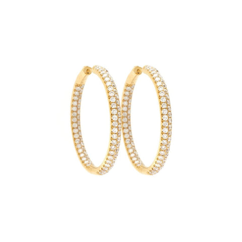 Round Small Shaped Pavé Diamond Yellow Gold Hoop Earrings