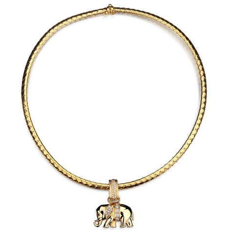 Birks 18KT Yellow Gold Elephant Diamond Charm Pendant Choker Necklace