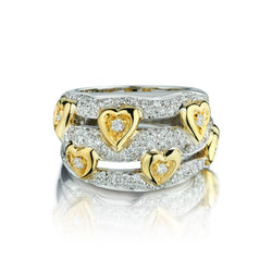 1.00 Carat Total Weight Diamond Heart Yellow Gold Band Ring