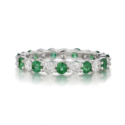 18KT White Gold Green Emerald And Diamond Alternating Eternity Band