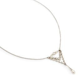 Edwardian Diamond Seed Pearl Lavalier Drop Necklace