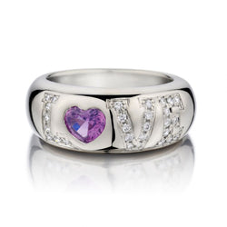 Chopard 18KT White Gold Pink Sapphire And Diamond Love Ring