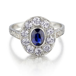 Edwardian Era Blue Sapphire And Old-Mine Cut Diamond Halo Ring
