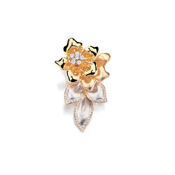 18KT Yellow And White Gold Round Brilliant Cut Diamond Flower Brooch