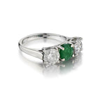 Ladies 14kt  W/G  3 Stone Diamond and Green Emerald Ring