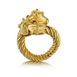 Ilias Lalaounis 18KT Yellow Gold Ruby Cow's Head Bypass Ring