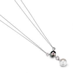 White And Grey South Sea Pearl And Diamond Drop Pendant Necklace