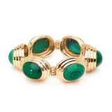 Chunky 18kt Yellow Gold Bezel-Set Malachite Stone Bracelet