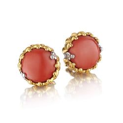 Unique Coral 18KT White And Yellow Gold Stud Earrings