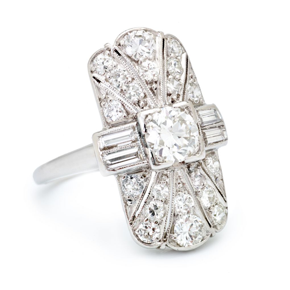 Art-Deco European & Baguette Cut Diamond Plat Ring – Van Rijk