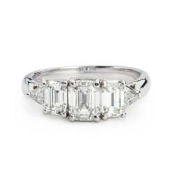 Emerald Cut & Trillian Cut Diamond White Gold Ring